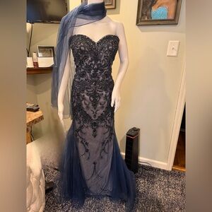 Elegant Navy Blue Embellished Prom Dress Stunning embellishment